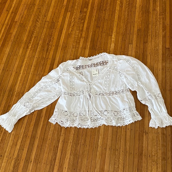 Free people white tie front crochet boho blouse NWT retail $98 szm - Picture 8 of 9